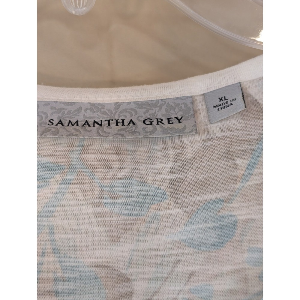 SAMANTHA GREY XL‎ Floral Top Blue Brown Sheer Layered Short Sleeve Shirt - Picture 3 of 4